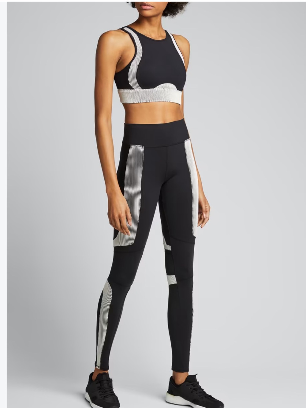 ALO Yoga Black Leggings with White Contrast Panels